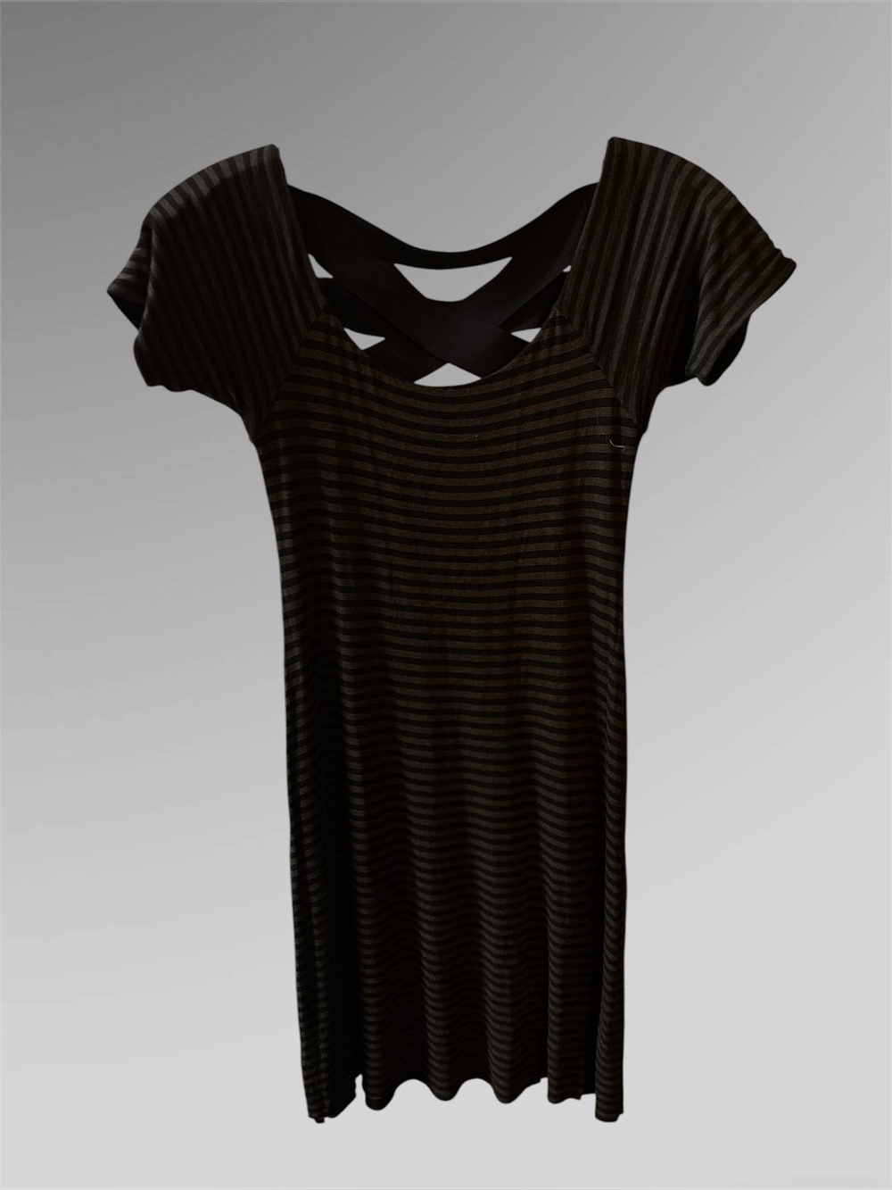Bailey44 Striped Crisscross Back Short Sleeve Dress - Black & dark brown.